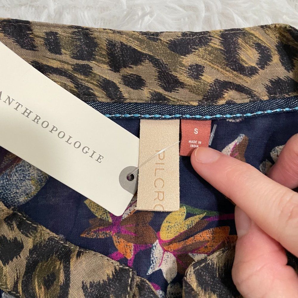 Women Anthropologie Pilcro Ladder Lace Floral Tunic Blouse in Navy Blue Small - Picture 6 of 14
